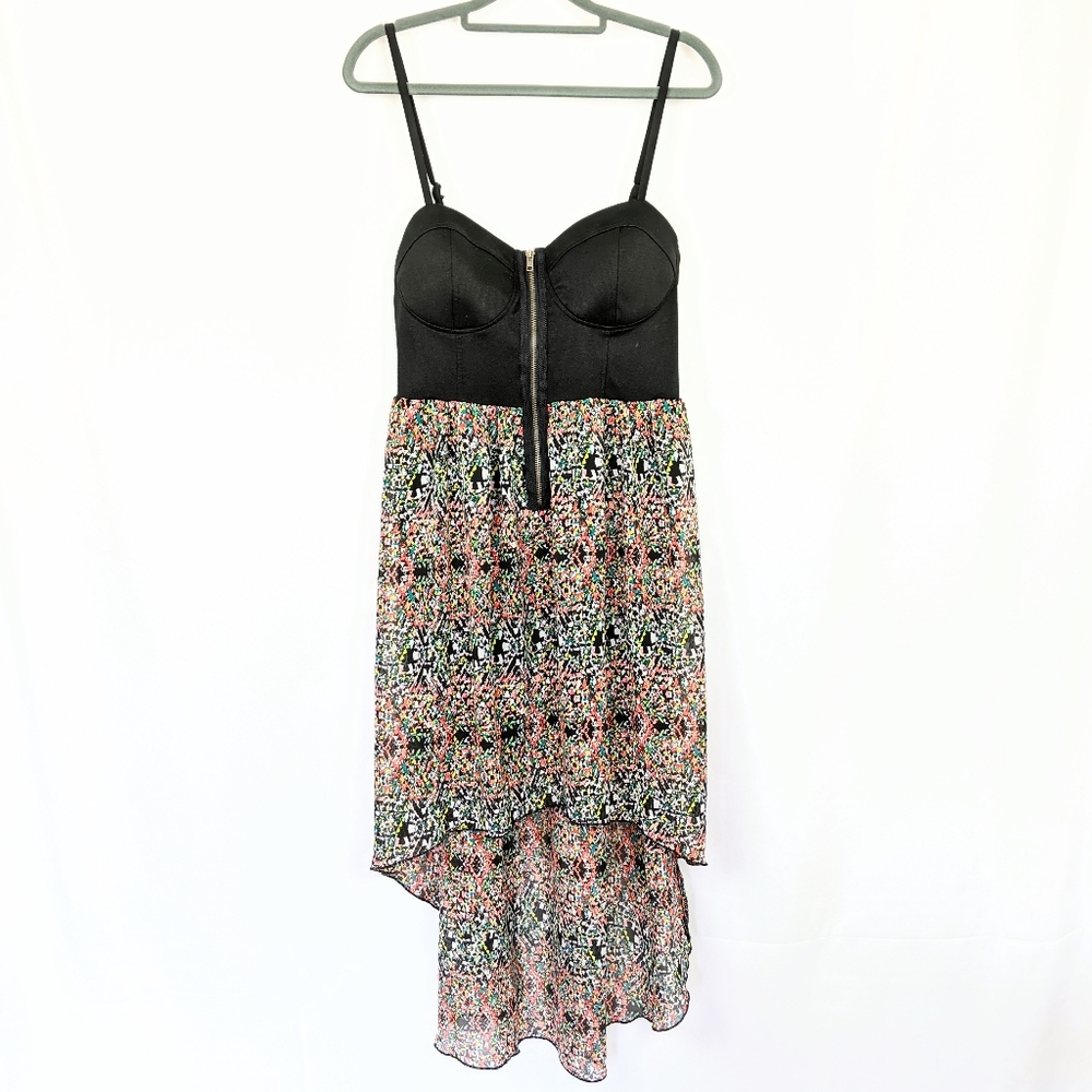 MATERIAL GIRL Patterned Hi-Lo Dress Exposed Zipper